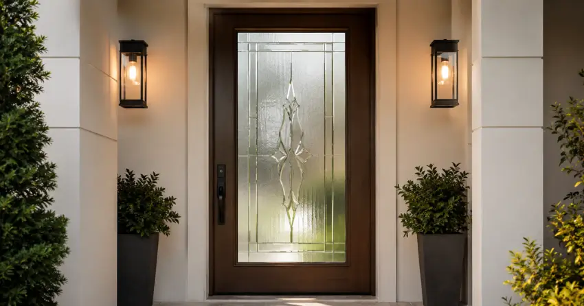 decorative frosted glass panel installed in a front door in Eatonville, Toronto