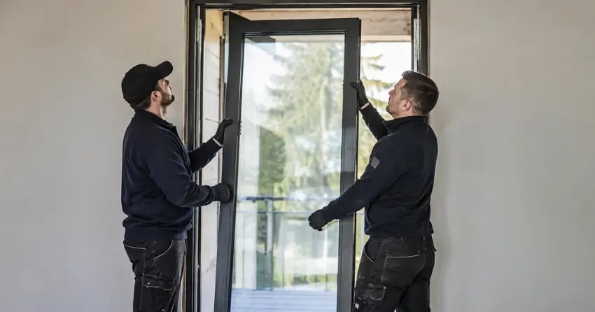 new glass panel being fitted into door frame in Danforth, Toronto
