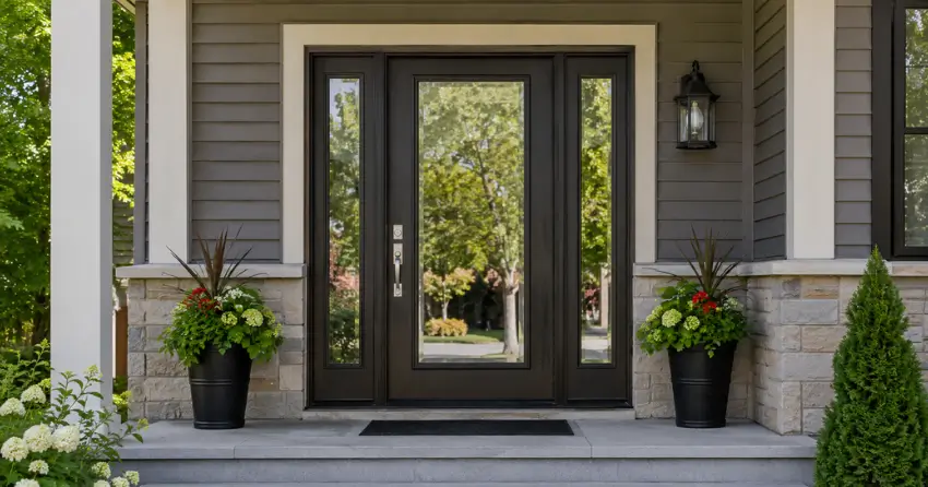 glass entry door with sidelights on a home in Trinity-Bellwoods, Toronto