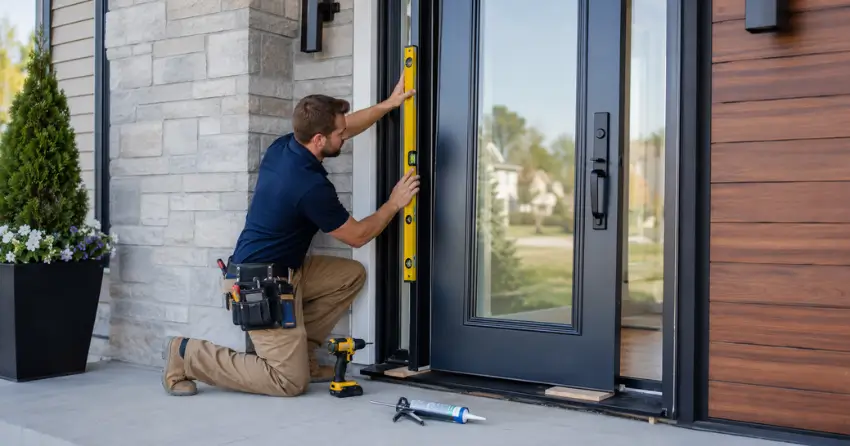 glass outside door installation with energy-efficient double-pane glazing in Lansing-Westgate, Toronto