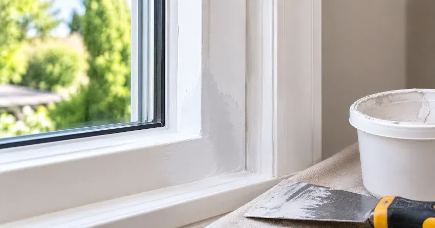 technician repairing rotted window frame corner in Downsview, Toronto